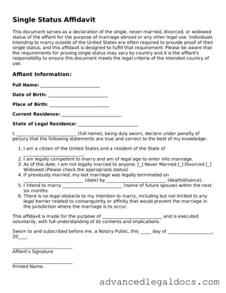 Blank Single Status Affidavit Template