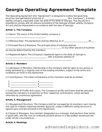 Fillable Operating Agreement Form for Georgia State