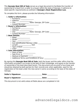 Fillable Boat Bill of Sale Form for Georgia State