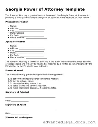 Fillable Power of Attorney Form for Georgia State