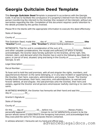 Fillable Quitclaim Deed Form for Georgia State