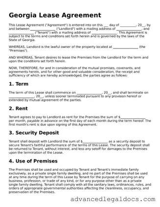 Fillable Lease Agreement Form for Georgia State