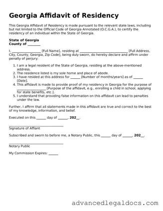 Fillable Affidavit of Residency Form for Georgia State