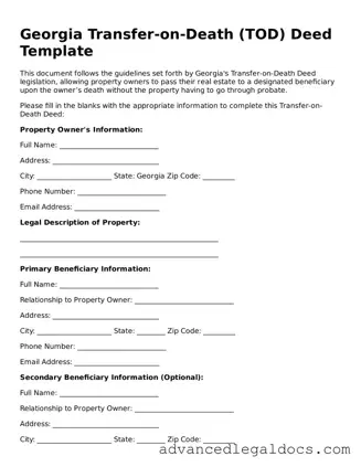 Fillable Transfer-on-Death Deed Form for Georgia State