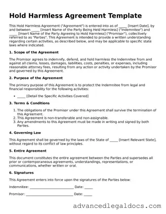 Blank Hold Harmless Agreement Template