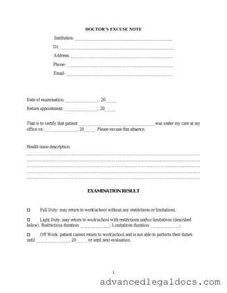 Fill Out Your Doctors Excuse Note Form