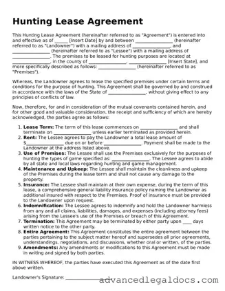 Blank Hunting Lease Agreement Template