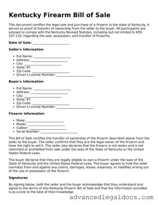 Fillable Firearm Bill of Sale Form for Kentucky State