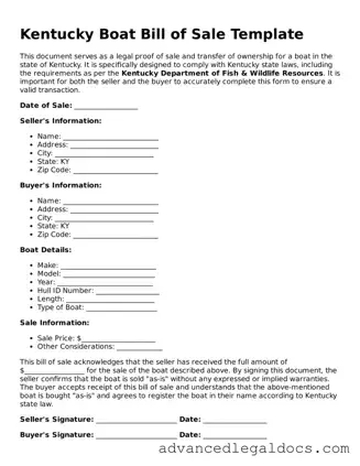 Fillable Boat Bill of Sale Form for Kentucky State