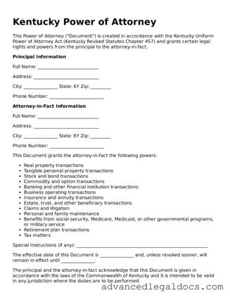 Fillable Power of Attorney Form for Kentucky State