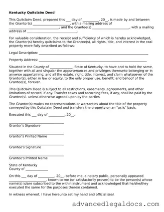 Fillable Quitclaim Deed Form for Kentucky State