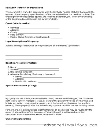 Fillable Transfer-on-Death Deed Form for Kentucky State