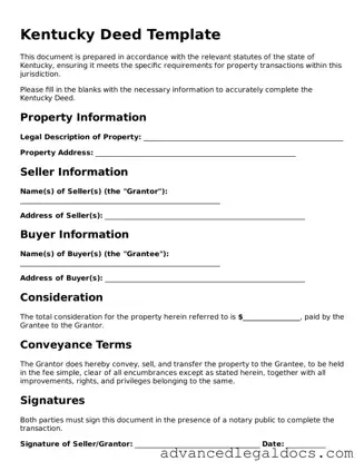 Fillable Deed Form for Kentucky State