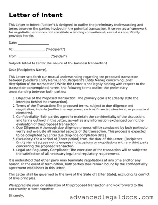 Blank Letter of Intent Template