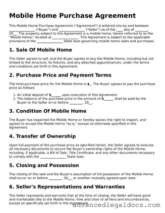 Blank Mobile Home Purchase Agreement Template