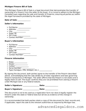 Fillable Firearm Bill of Sale Form for Michigan State