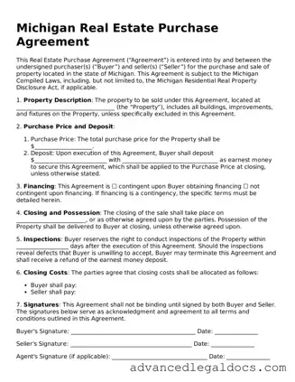 Fillable Real Estate Purchase Agreement Form for Michigan State