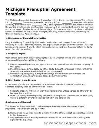 Fillable Prenuptial Agreement Form for Michigan State