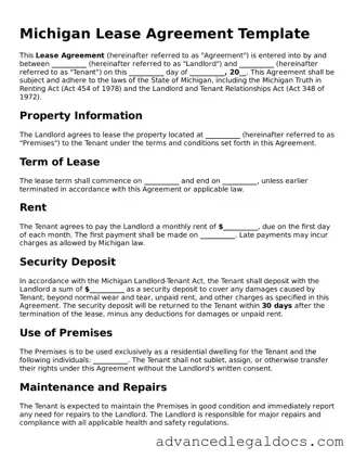 Fillable Lease Agreement Form for Michigan State