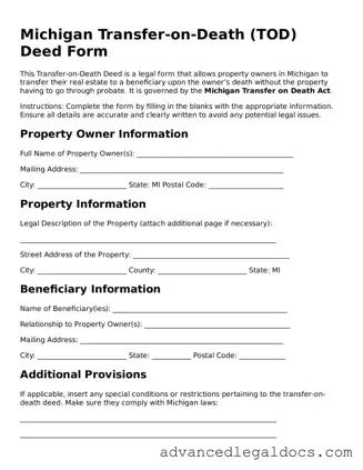 Fillable Transfer-on-Death Deed Form for Michigan State