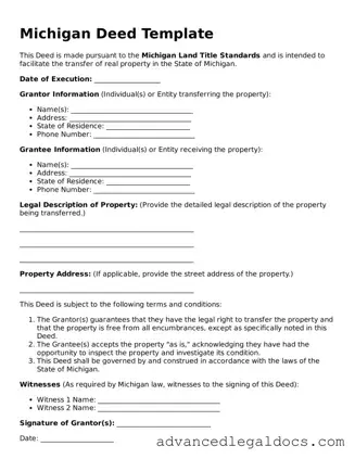 Fillable Deed Form for Michigan State