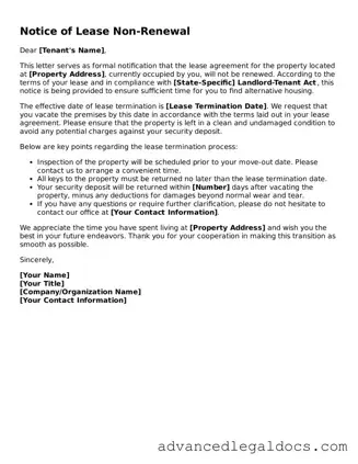 Blank Notice of Lease Non-Renewal Template