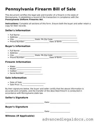 Fillable Firearm Bill of Sale Form for Pennsylvania State