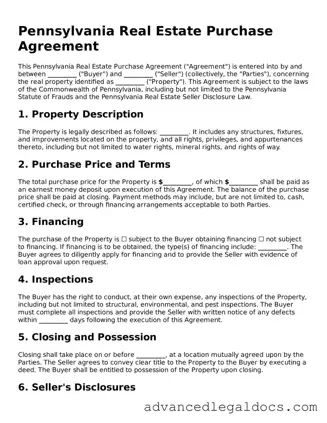 Fillable Real Estate Purchase Agreement Form for Pennsylvania State