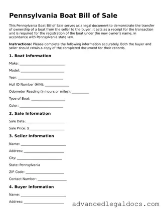 Fillable Boat Bill of Sale Form for Pennsylvania State