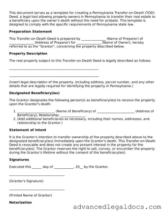 Fillable Transfer-on-Death Deed Form for Pennsylvania State