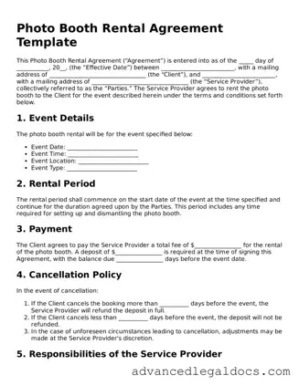 Blank Photo Booth Rental Agreement Template
