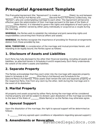 Blank Prenuptial Agreement Template