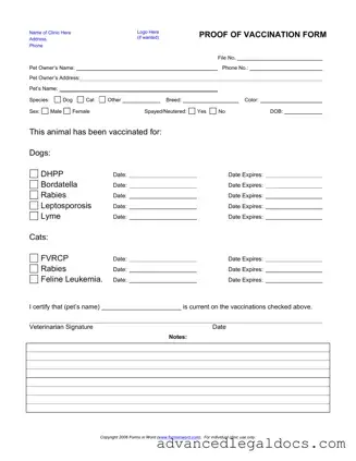 Fill Out Your Proof Of Vaccination Dog Form