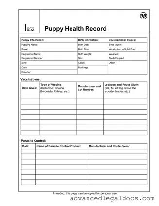 Fill Out Your Puppy Health Record Form