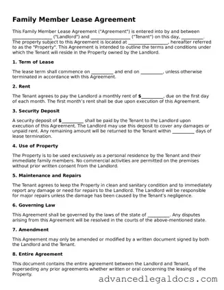Blank Family Member Lease Agreement Template