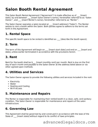 Blank Salon Booth Rental Agreement Template