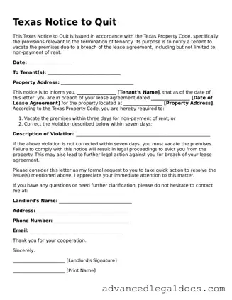 Fillable Notice to Quit Form for Texas State