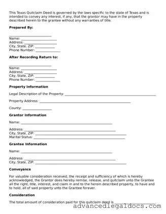 Fillable Quitclaim Deed Form for Texas State