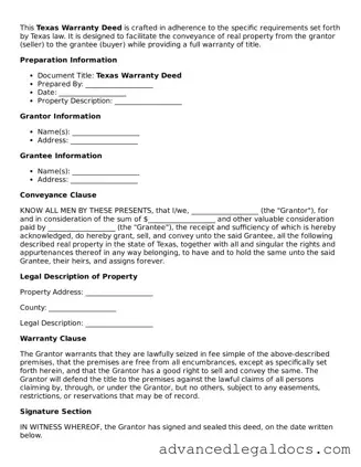 Fillable Deed Form for Texas State