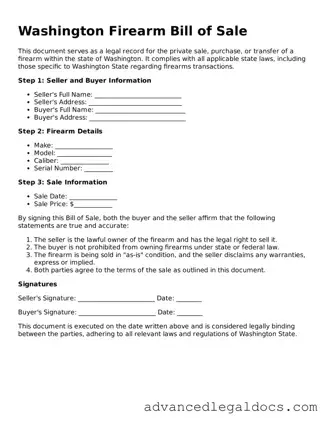Fillable Firearm Bill of Sale Form for Washington State