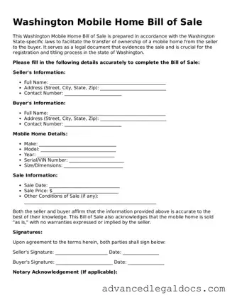 Fillable Mobile Home Bill of Sale Form for Washington State