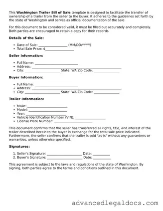 Fillable Trailer Bill of Sale Form for Washington State