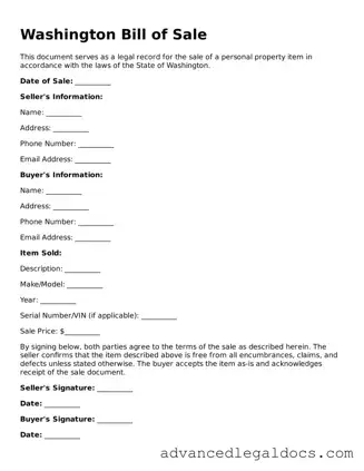 Fillable Bill of Sale Form for Washington State