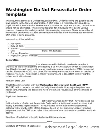 Fillable Do Not Resuscitate Order Form for Washington State