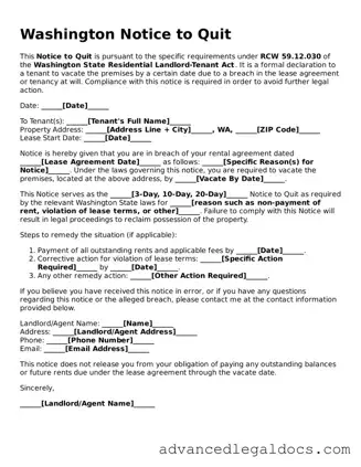 Fillable Notice to Quit Form for Washington State