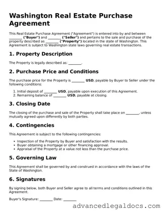 Fillable Real Estate Purchase Agreement Form for Washington State