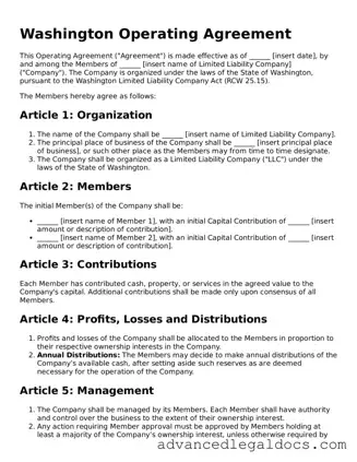 Fillable Operating Agreement Form for Washington State