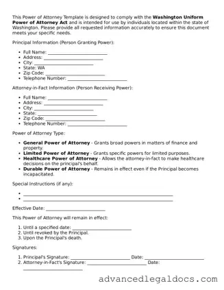 Fillable Power of Attorney Form for Washington State