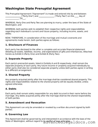 Fillable Prenuptial Agreement Form for Washington State