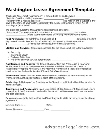 Fillable Lease Agreement Form for Washington State